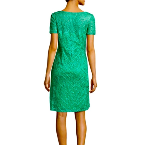 🎉 HP 🎉 NEW Sue Wong Embroidered Emerald Green Lace Sheath Cocktail Dress - Picture 5 of 9